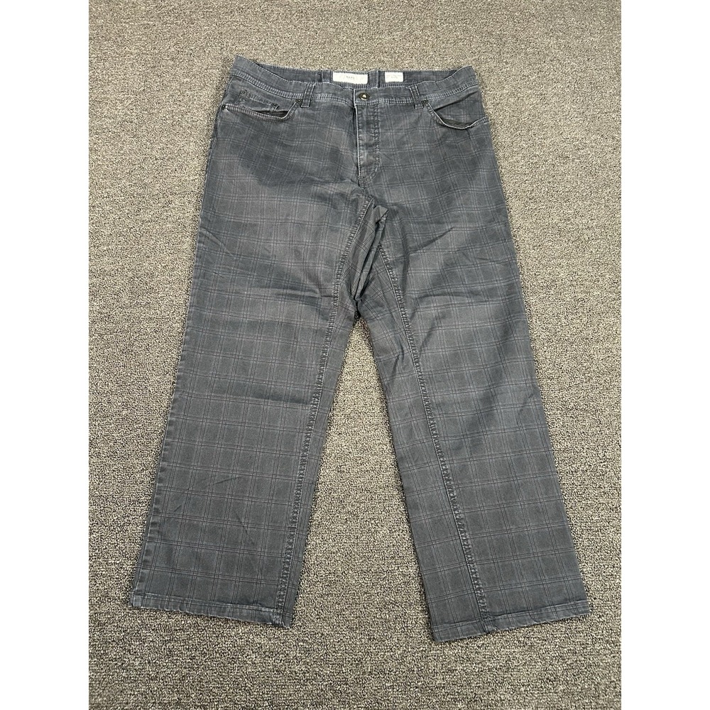 Brax Cooper Fancy Pants Mens 36x27 Navy Blue Plaid Regular Fit Casual‎ Jeans